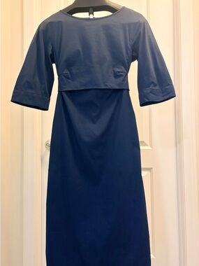 ‘S Max Mara Night Blue Cotton Poplin Dress with back bow